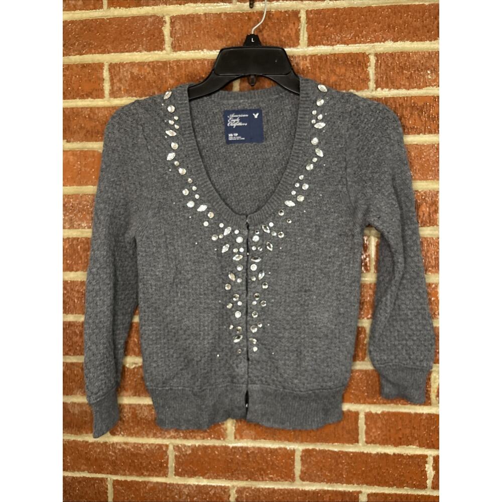 American Eagle Women’s Cardigan Rhinestone Sparkle Gray XS
